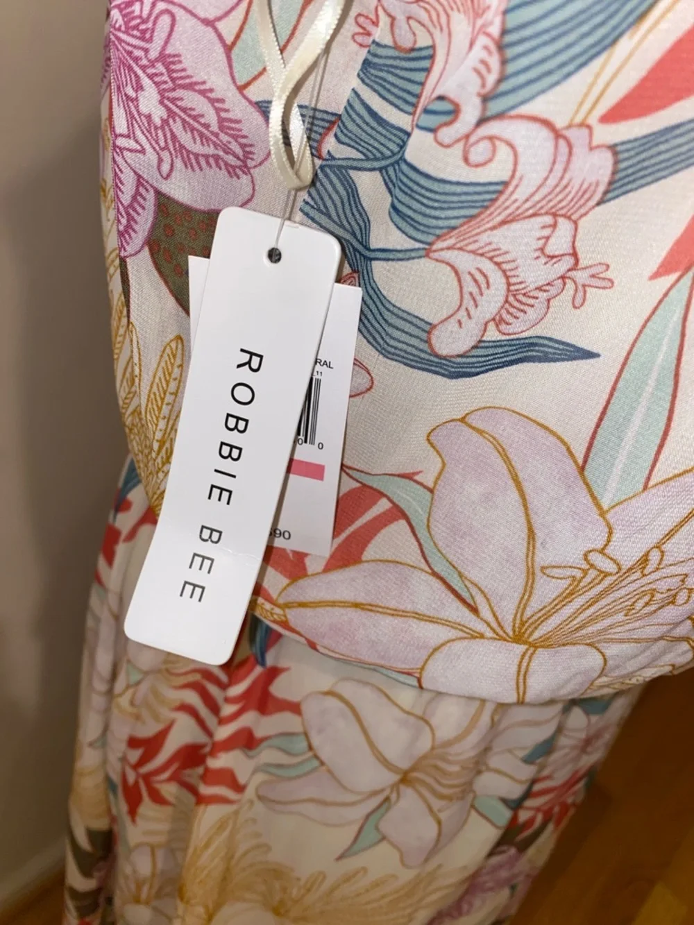 NWT! Robbie Bee Cream Maxi Dress with Coral, Teal & Mustard Floral Print Size 14 - Picture 8 of 16